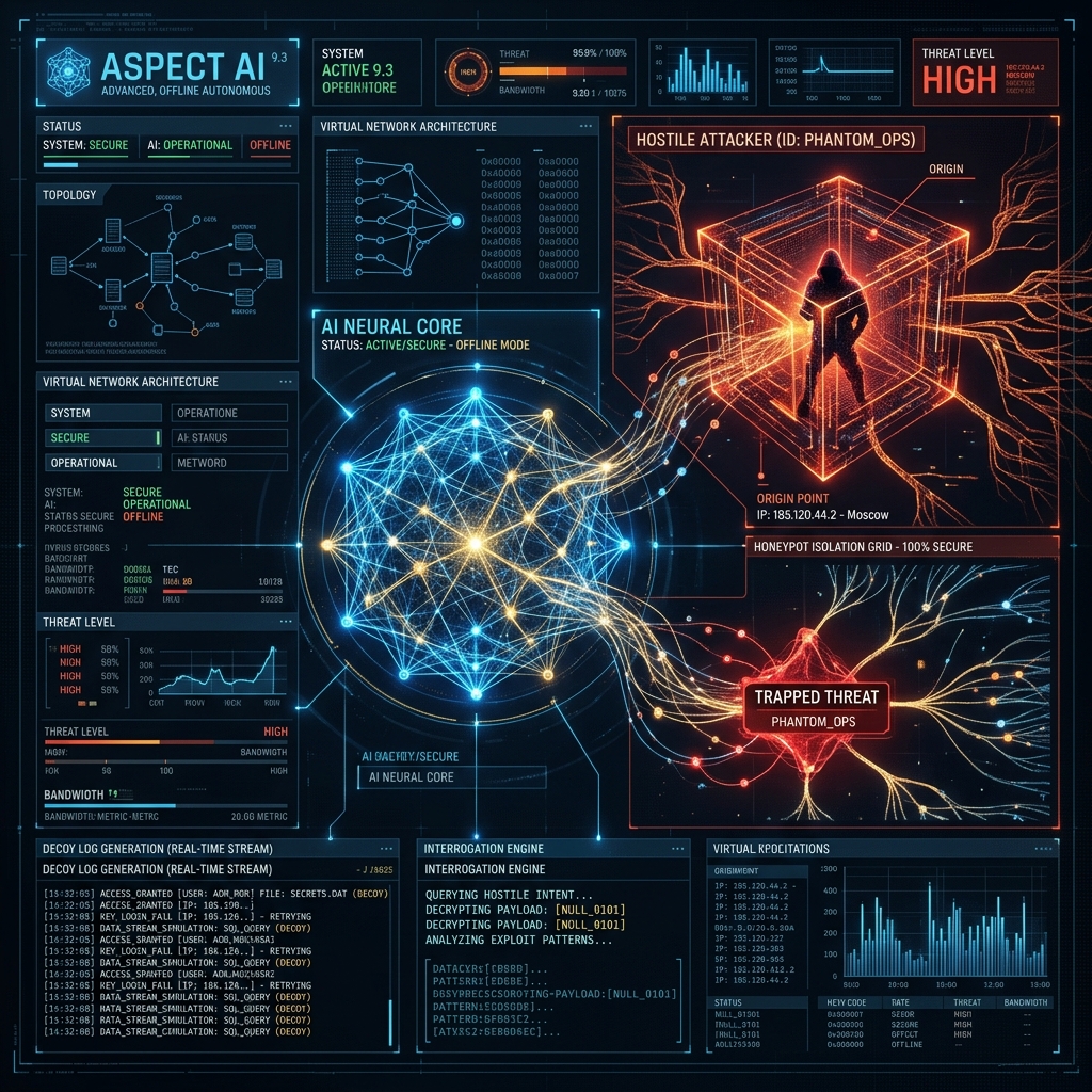 An aggressive AI defensive posture detecting social engineering attacks and generating decoy honeypots.